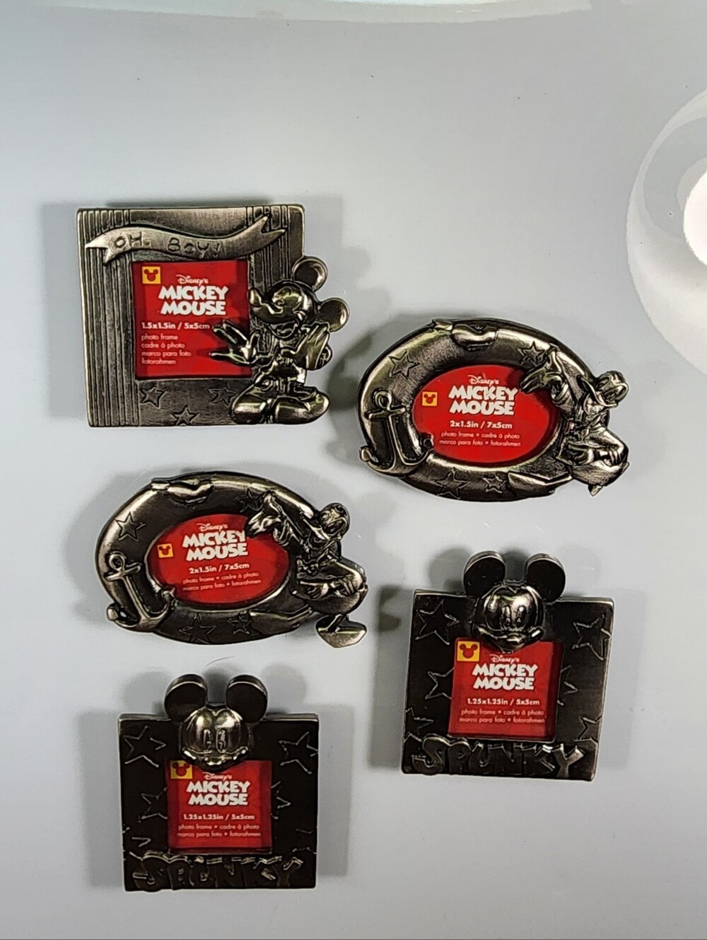 Vtg Disney Mickey Mouse Pewter Magnetic Photo Frames - Set of 5 - Silver Finish